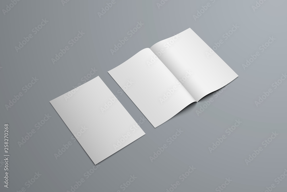 Poster vector mockup bi-fold brochure isolated on background.