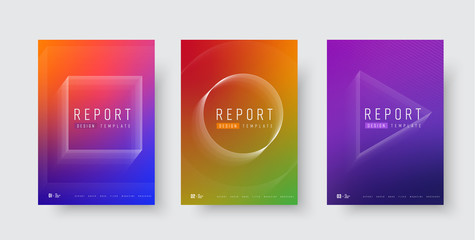 Set of vector modern covers for reports and catalogs with gradient and geometric shapes of lines.
