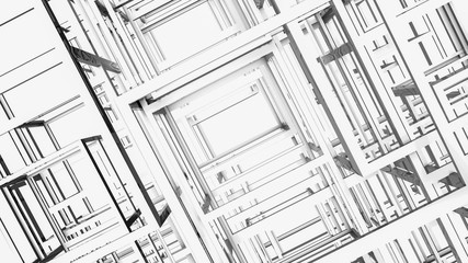 Abstract background of three-dimensional rectangular lines. 3d render