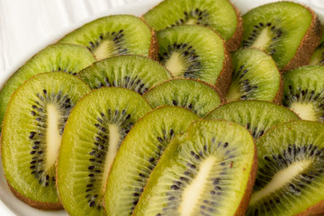 Close up sliced kiwi fruit slices