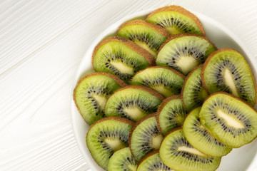 Top view sliced kiwi fruit slices