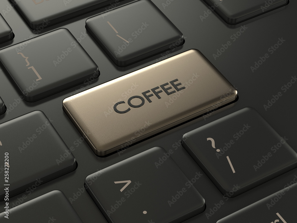 Poster 3d render of keyboard with coffee button