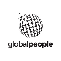 illustration logo combination from globe or global with people logo design concept