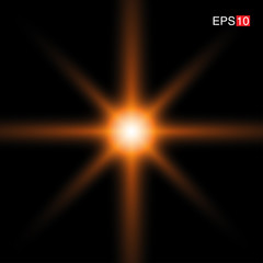 isolated orange Rays with lens flare, Sun flare, flare on the black background. Transparent Vector Illustration