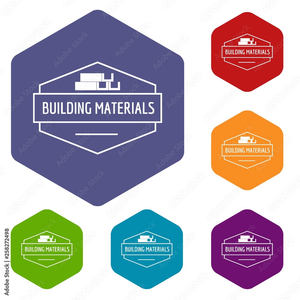 Poster building emblem icons vector colorful hexahedron set collection isolated on white