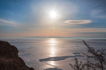 Obraz premium View of the frozen lake Baikal from Olkhon island. Irkutsk region. Eastern Siberia. Russia