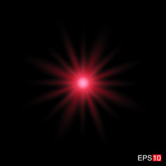 isolated red Rays with lens flare, Sun flare, flare on the black background. Transparent Vector Illustration