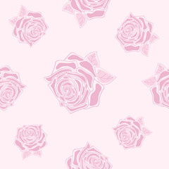 Floral seamless pattern with roses. Colorful background with flower bloom, summer theme. Vector holiday illustration, pink pastel texture.