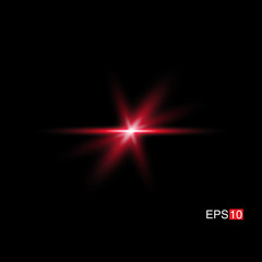 isolated red Rays with lens flare, Sun flare, flare on the black background. Transparent Vector Illustration