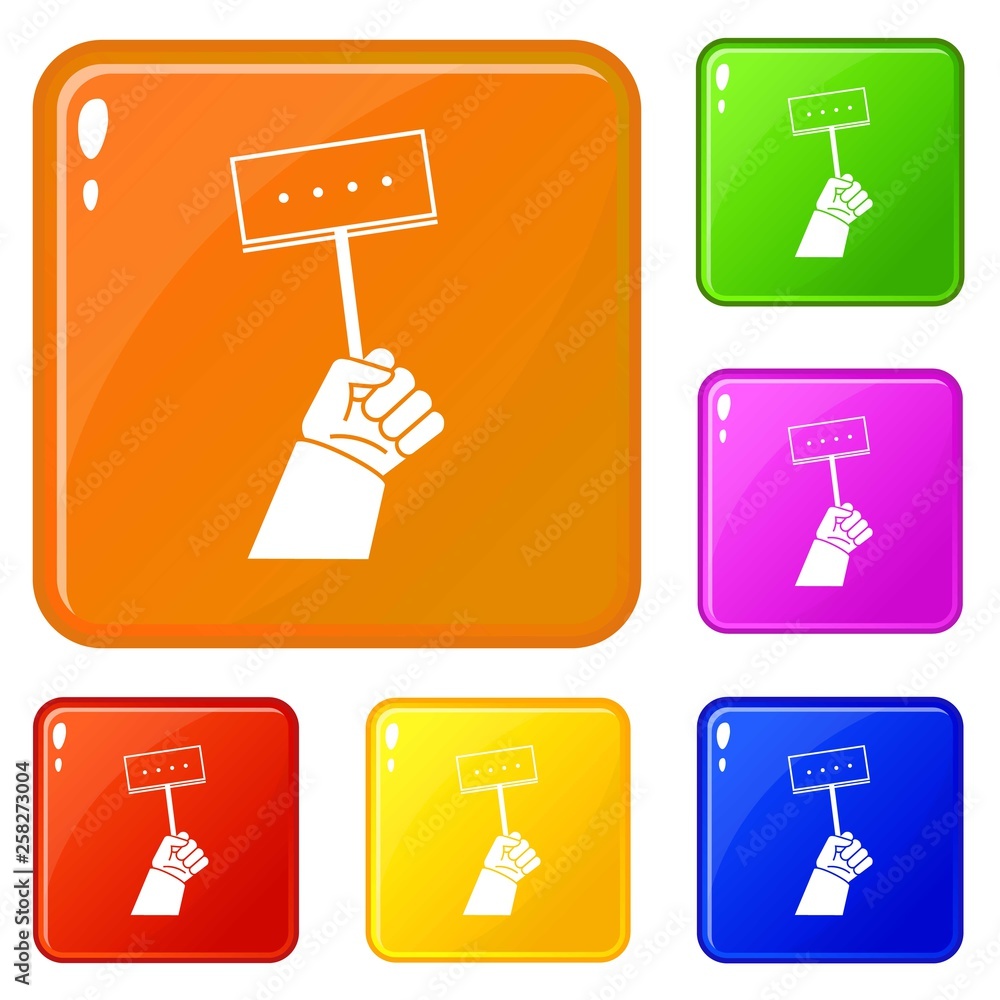 Poster fist up icons set collection vector 6 color isolated on white background
