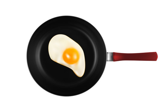 One Fried Egg Isolated on White Background Vector Illustration