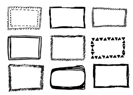Hand Drawn Vector Frames Collection Isolated on White