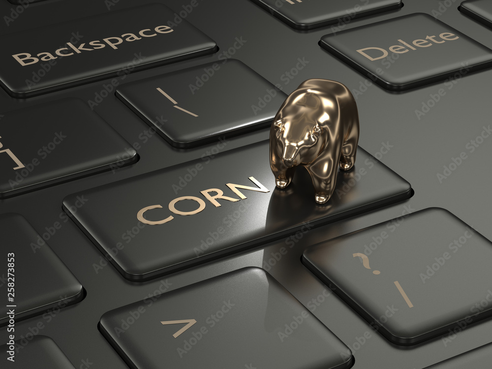 Poster 3d render of keyboard with corn key and bear
