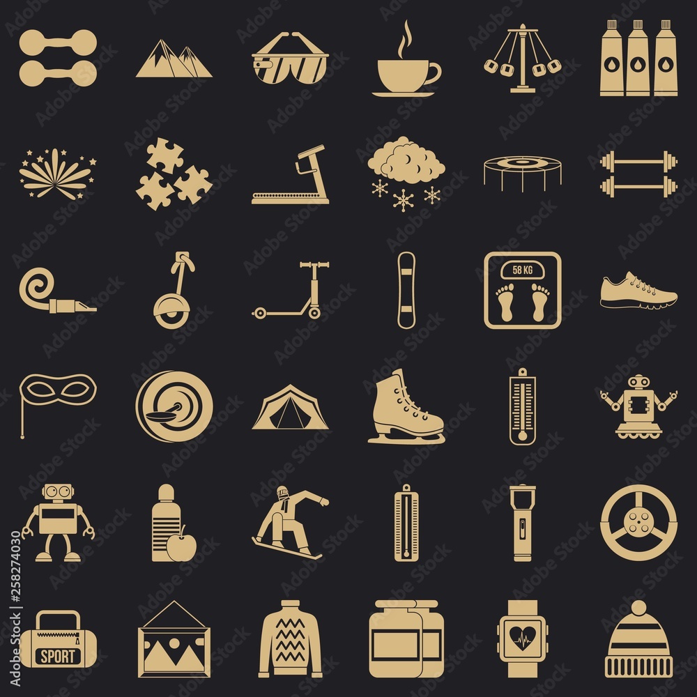 Poster children activity icons set. simple style of 36 children activity vector icons for web for any desig