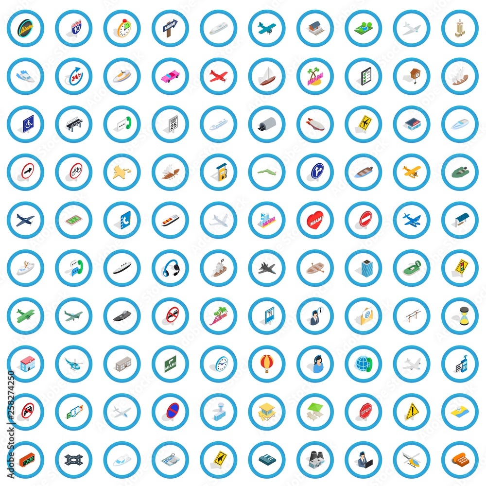 Aufkleber 100 navigation icons set in isometric 3d style for any design vector illustration