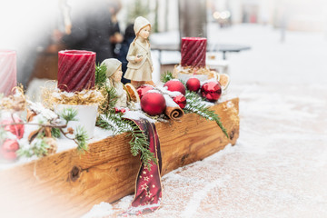 Christmas atmosphere in San Candido. Advent lights and crown