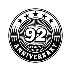 92 years anniversary. Anniversary logo design. Vector and illustration.