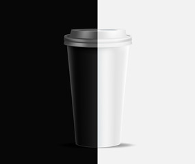 Black coffee cup  mockup on black background. Mock up. Mock-up. Coffee away. Coffee to go.