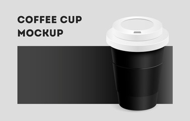 Black coffee cup  mockup on black background. Mock up. Mock-up. Coffee away. Coffee to go.
