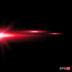 isolated red Rays with lens flare, Sun flare, flare on the black background. Transparent Vector Illustration