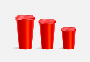 Red coffee cup mockup on red background. Mock up. Mock-up. Coffee away. Coffee to go. 