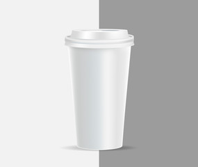 White coffee cup mockup on grey background. Mock up. Mock-up. Coffee away. Coffee to go.