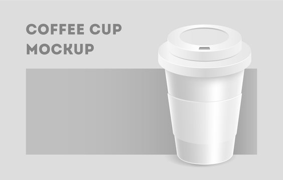 White coffee cup mockup on grey background. Mock up. Mock-up. Coffee away. Coffee to go.