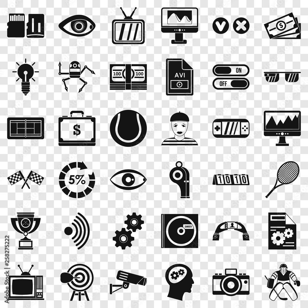 Poster home video icons set. simple style of 36 home video vector icons for web for any design
