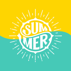 Summer circle lettering yellow blue Vector illustration