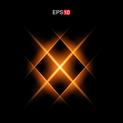 isolated orange Rays with lens flare, Sun flare, flare on the black background. Transparent Vector Illustration