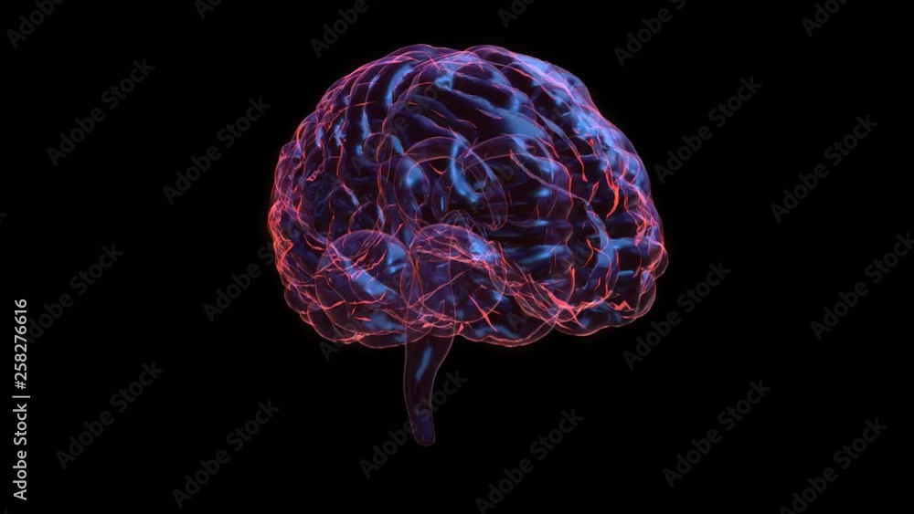 Poster 3d animation graphic design of brain. alpha glass background. brain showing and spinning with mri sc
