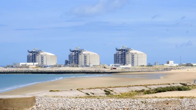 LNG storage tanks in Liquefied Natural Gas Terminal,  Dunkerque, France