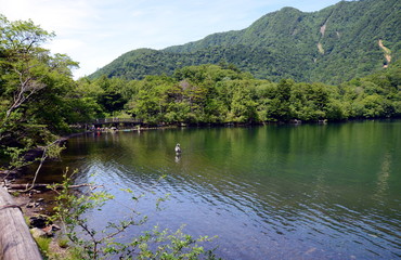 Lake Chūzenji is a scenic lake surounded by the moutains in Nikkō National Park in the city of Nikkō, Japan