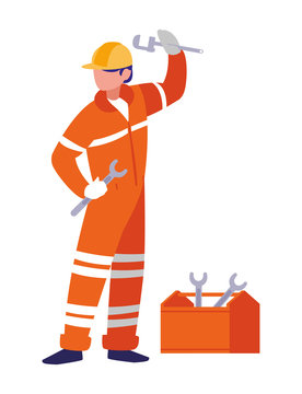 industrial worker with toolbox avatar character