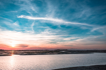 Spring sunset in the lagoon of Grado