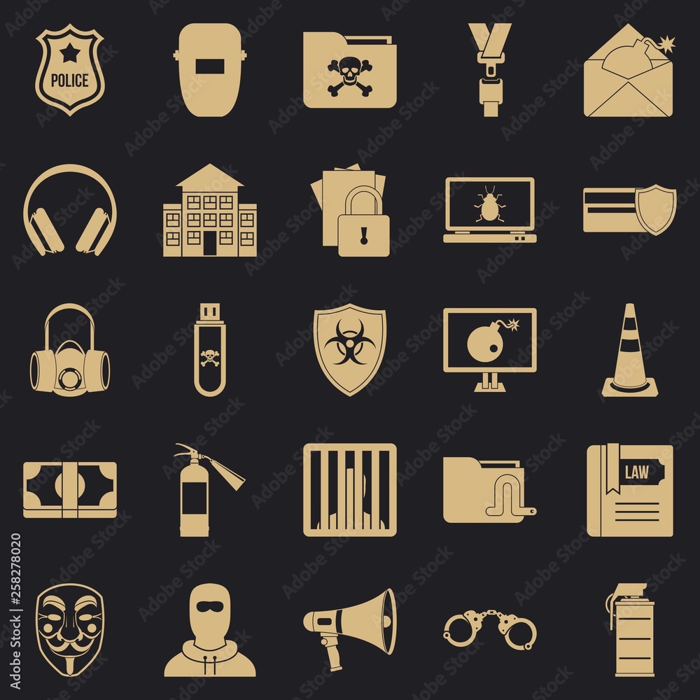 Poster prosecution icons set. simple set of 25 prosecution vector icons for web for any design