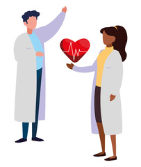 couple doctors with heart cardio