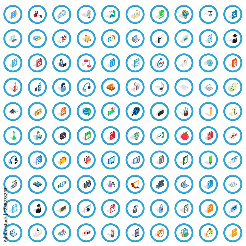 Aufkleber 100 notebook icons set in isometric 3d style for any design vector illustration