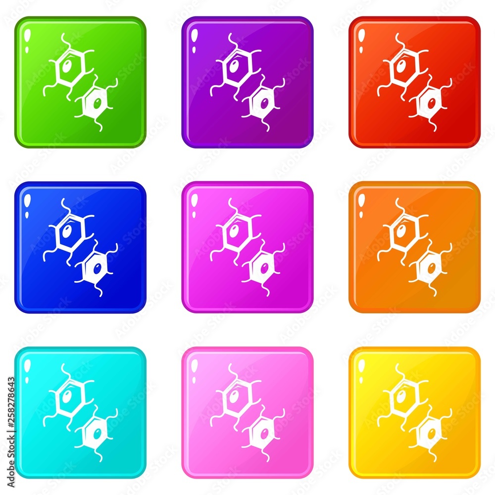 Poster bird flu virus icons set 9 color collection isolated on white for any design