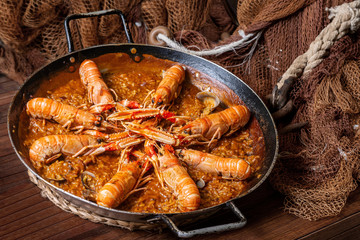 Paella and fishing net