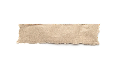 Recycled paper craft stick on a white background. Brown paper torn or ripped pieces of paper...