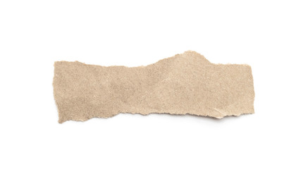 Recycled paper craft stick on a white background. Brown paper torn or ripped pieces of paper isolated on white.