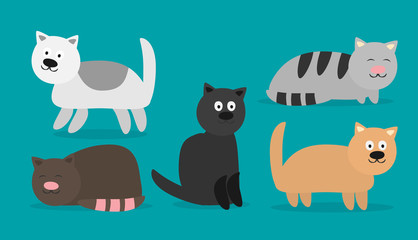 Cute cats vector set. Kittens of different colours