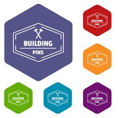 Building pin icons vector colorful hexahedron set collection isolated on white 