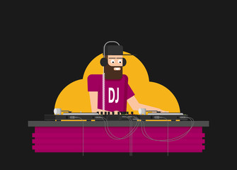 DJ character music. Musical entertainment. Flat vector illustration