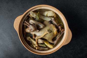 Chinese health soup Jianhua Yuzhu stewed pigeon soup