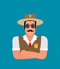 Flat vector sheriff man isolated on color background