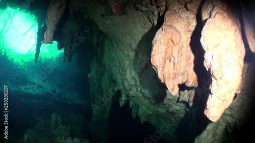 Rocks In Underwater Cave In Underground Water Yucatan Mexico