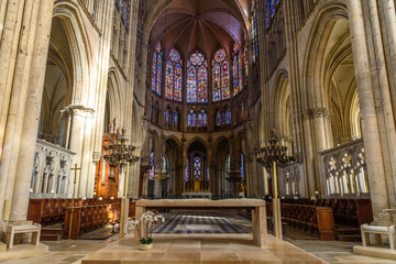 Fototapeta na wymiar Altar in Catholic church, lit in beautiful natural light