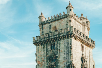 Fototapeta na wymiar Belem Tower of Saint Vincent (Torre de Belem) Is A Fortified Tower In Lisbon, Portugal